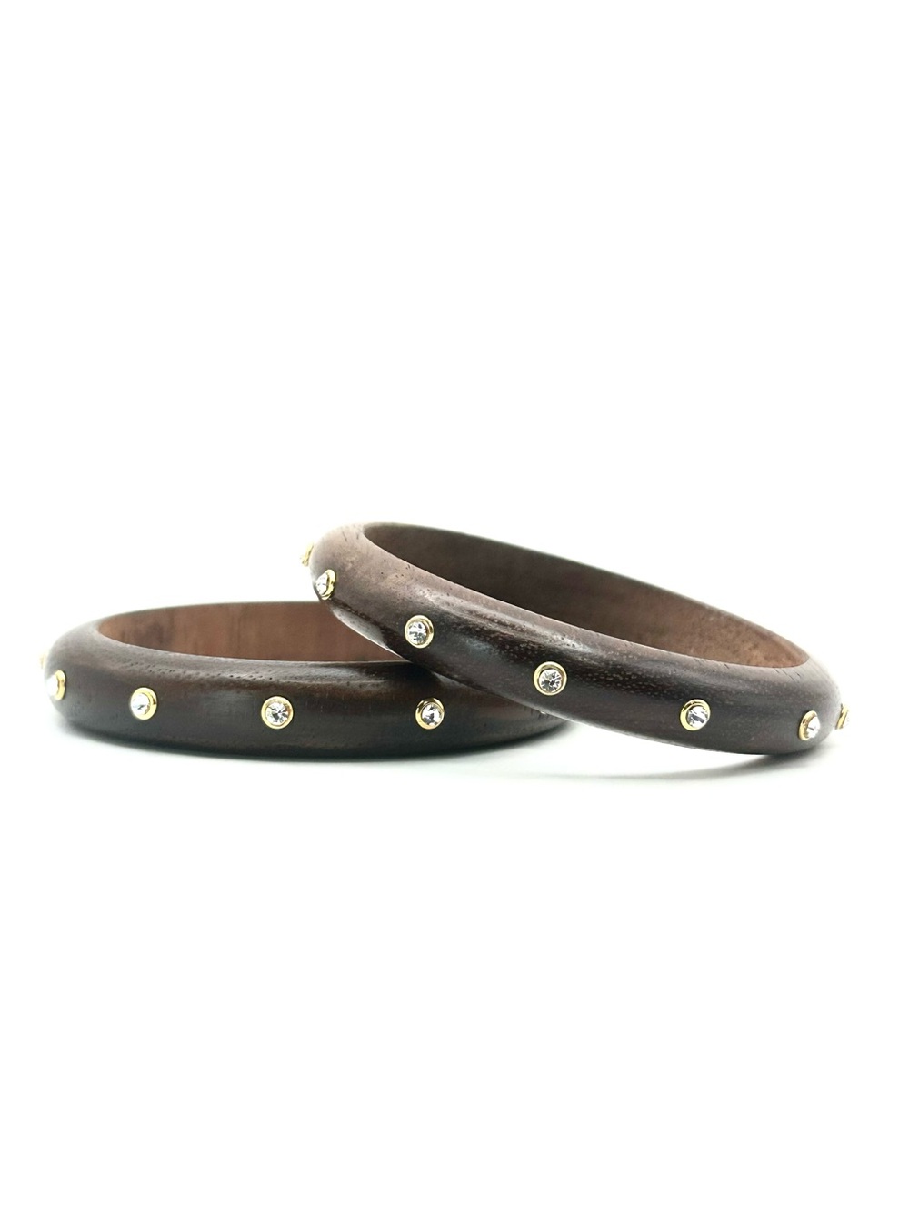 Barrera VINTAGE Crystal Studded Dark Wood Bangle Bracelet Set of 2